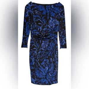 Chaps Blue Ruched Sheath Dress with Cowl Neck Blue/Black sz S